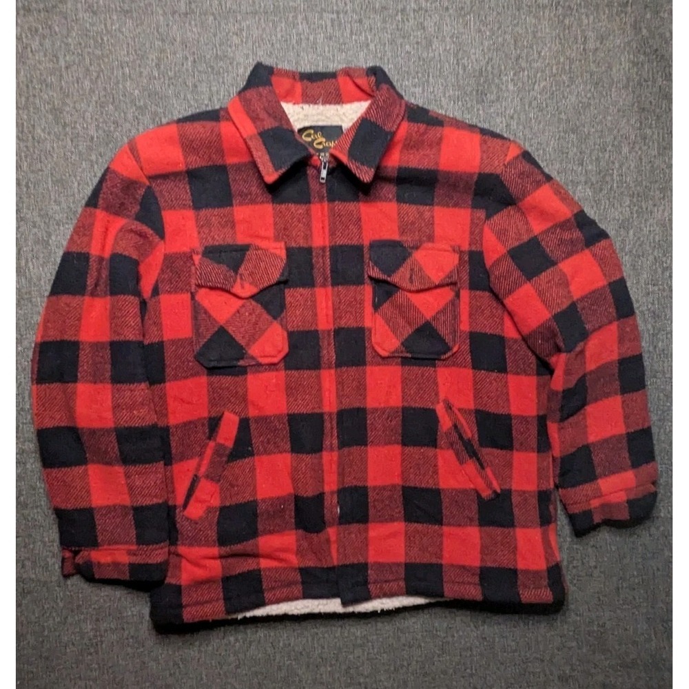 Vintage Cal Craft Buffalo Plaid XL Jacket Mens Red Check Sherpa Lined Collared